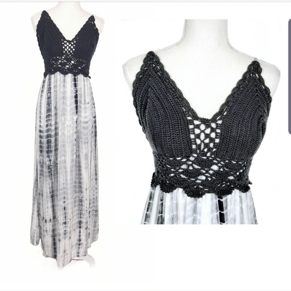 Tie Dye and Crochet Backless Maxi Dress